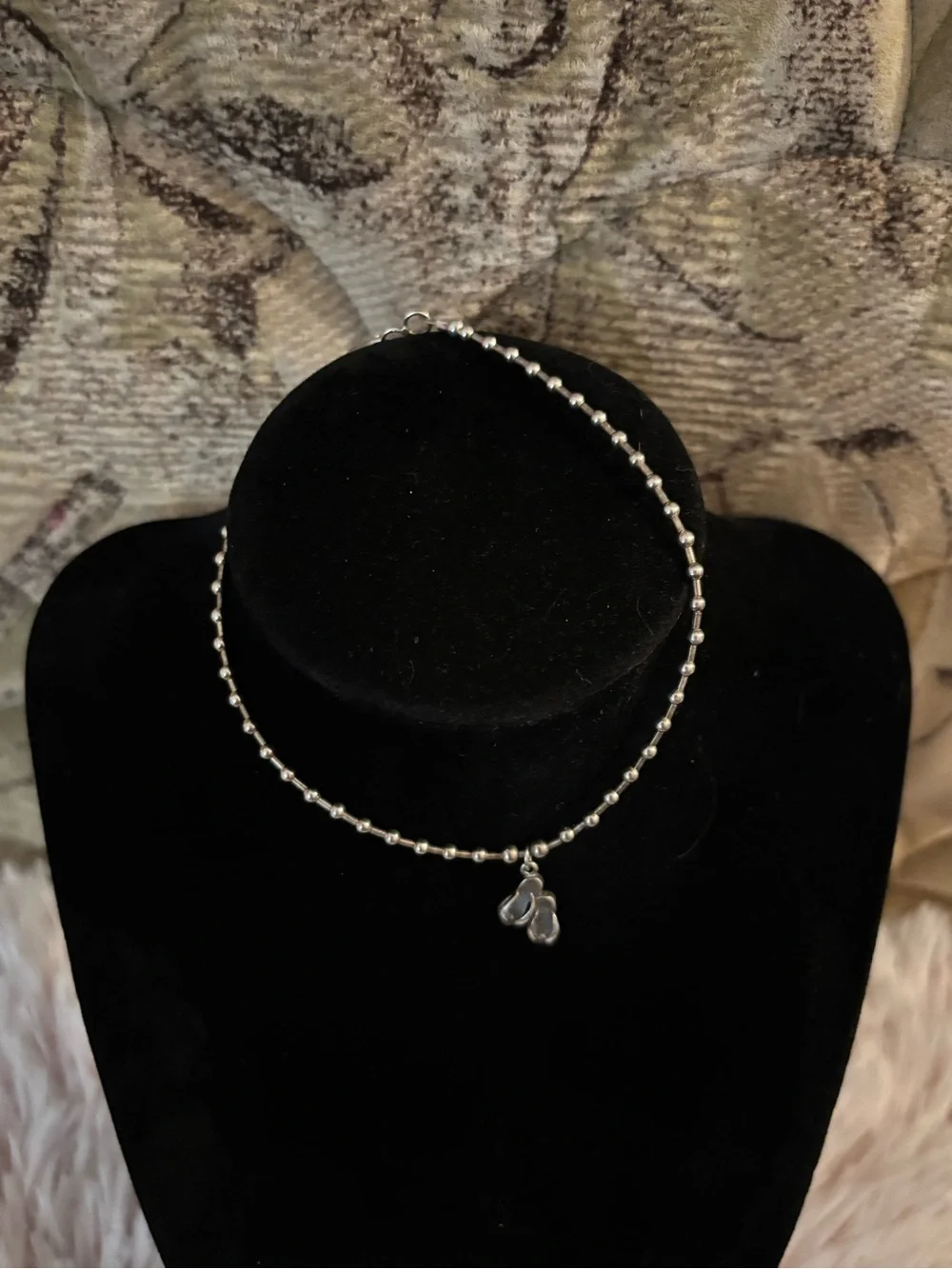 925 Sterling Silver Beaded Flip Flop Charm Anklet - 10 inches